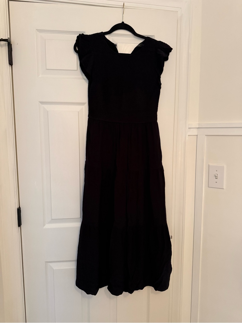 Black Midi Dress with Flutter Sleeves - Women